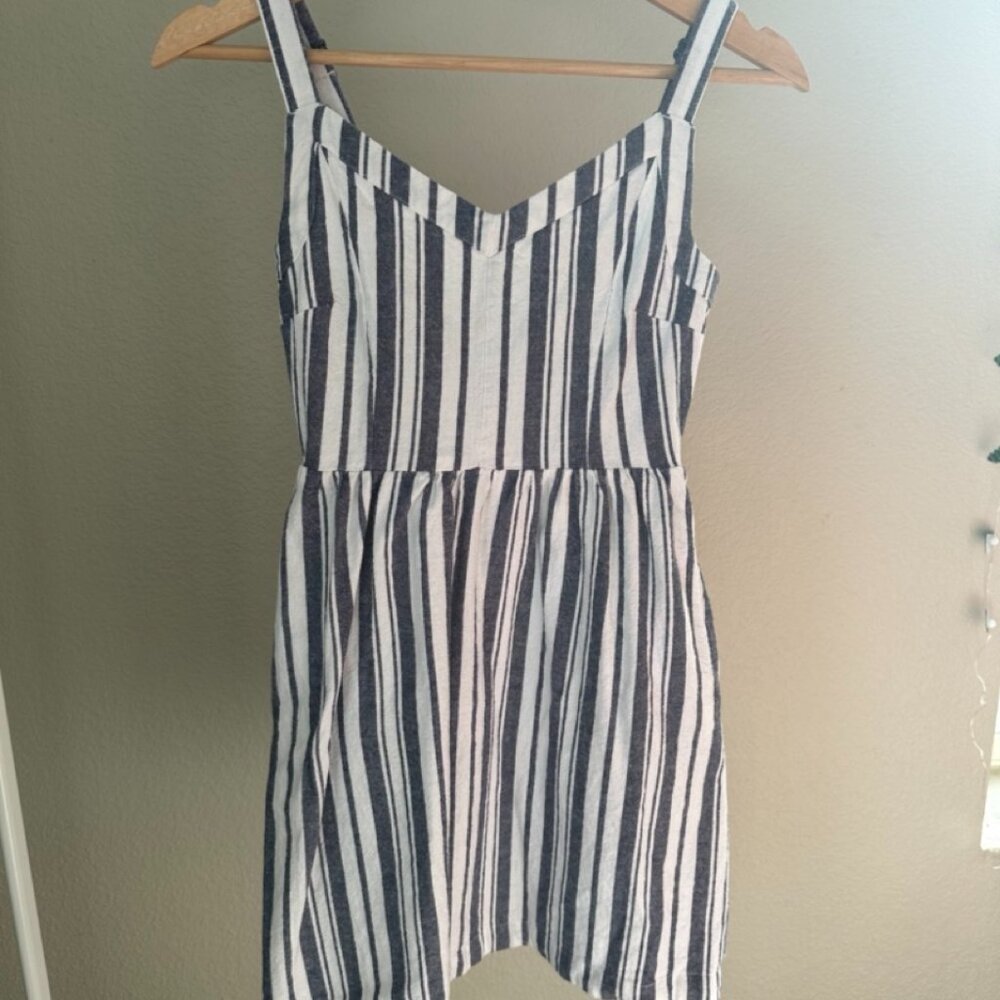 Roxy Striped Linen Blend Dress Size XS Navy White